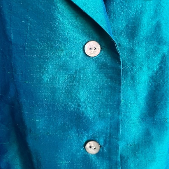 Lord & Taylor Vintage Iridescent Button Down Top 3/4‎ Sleeve Blouse Teal Plus 1X - Picture 5 of 13